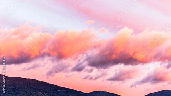 Fototapeta Sunset, beautiful rosy clouds, and the afterglow on the horizon
