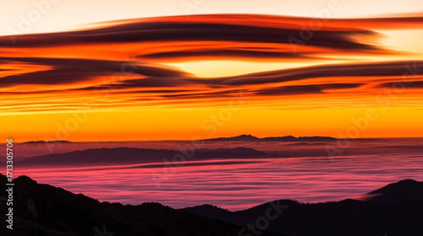 Fototapeta Sunset, beautiful rosy clouds, and the afterglow on the horizon