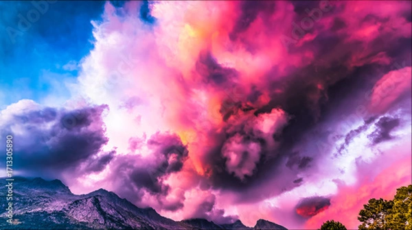 Fototapeta Sunset, beautiful rosy clouds, and the afterglow on the horizon