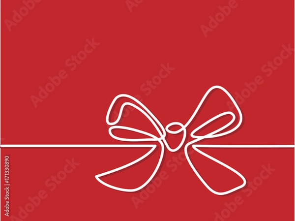 Fototapeta Christmas Holly Decoration Bow-knot on red background. Continuous line drawing. Vector illustration