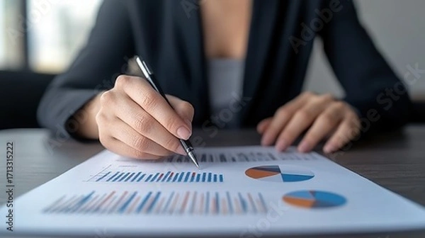Fototapeta Professional Business Analysis with Charts and Graphs on Table