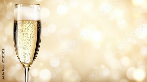 Fototapeta Sparkling Champagne in a Flute Glass with Blurred Background Effects