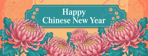 Fototapeta A stunning display of blooming chrysanthemums, representing beauty and renewal, perfect for celebrating the joy and festivity of the Chinese New Year.
