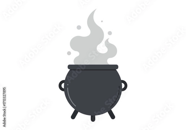Obraz A black cauldron with steam and bubbles on a white background