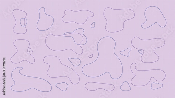 Fototapeta Abstract Doodles Organic Shapes in Lavender with Grid Backdrop