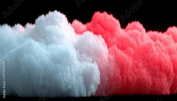 Obraz Abstract cloud formations, white and red, on black background