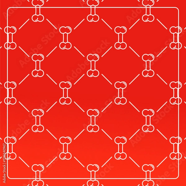 Fototapeta Seamless pattern on a red background with bone icons. Line design for posters, social media, and banner templates.