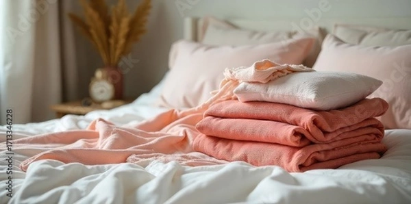 Fototapeta Soft, cozy bedding pants in a variety of colors and fabrics, perfect for lounging or sleeping Ideal for relaxed comfort at home , cotton pants, plaid pants, modal pants