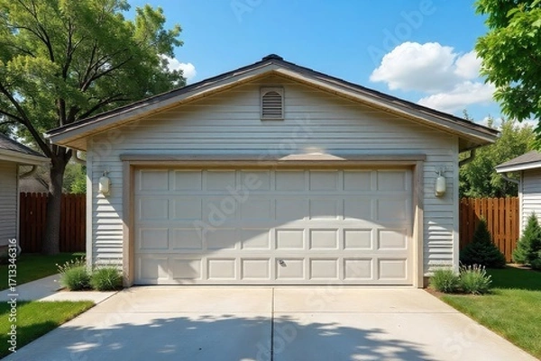 Fototapeta Spacious Detached Garage Ideal for Car Enthusiasts and DIY Projects ? High Ceilings, Concrete Floor, Ready for Immediate Occupancy