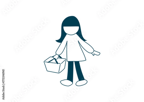 Fototapeta 買い物かごを持つ女性のイラスト素材