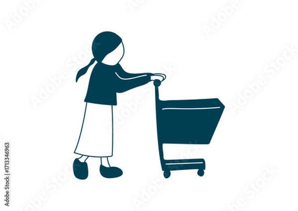 Fototapeta 買い物カートを押す女性のイラスト素材