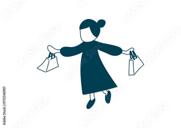Fototapeta 買い物袋を持つ女性のイラスト素材