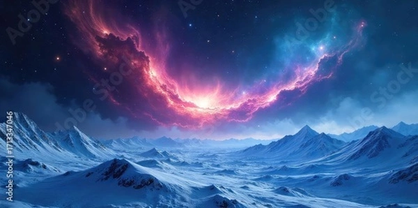Fototapeta Vast, icy nebula swirls in the frigid expanse of deep space, stars distant and cold A cosmic scene of breathtaking desolation and otherworldly beauty , universe, wonder, wonder