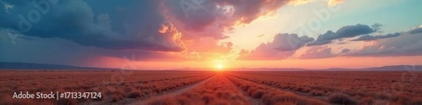 Fototapeta Vast, unending expanse of flat land stretching to the horizon under a dramatic sky Perfect for backgrounds or illustrating concepts of freedom, openness, and vastness , ground, expansive