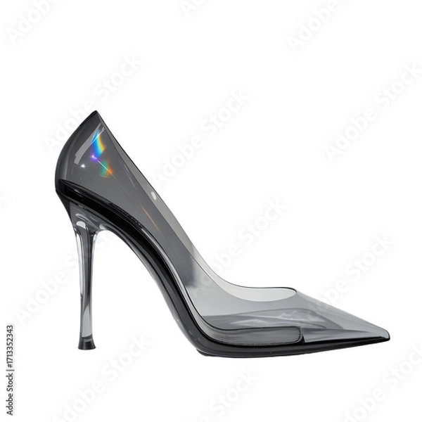 Fototapeta Elegant transparent high heel shoe isolated on transparent background in studio