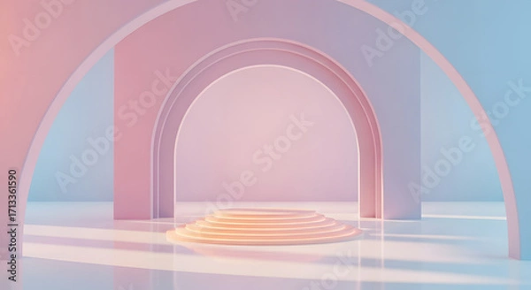 Fototapeta Clean 3D Arch Background with Podium