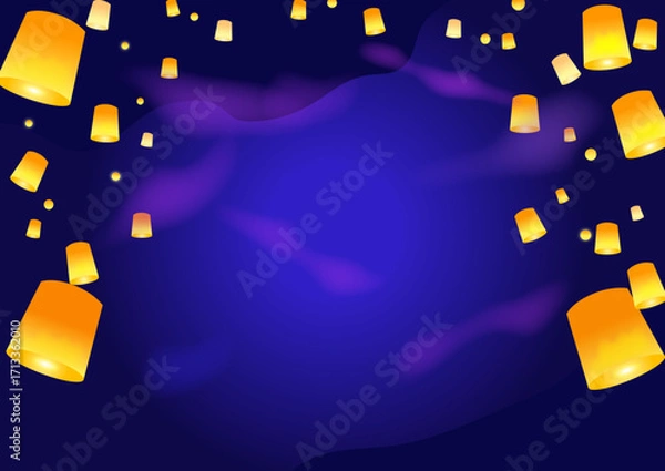 Obraz 夜空に浮かぶスカイランタンの幻想的な背景