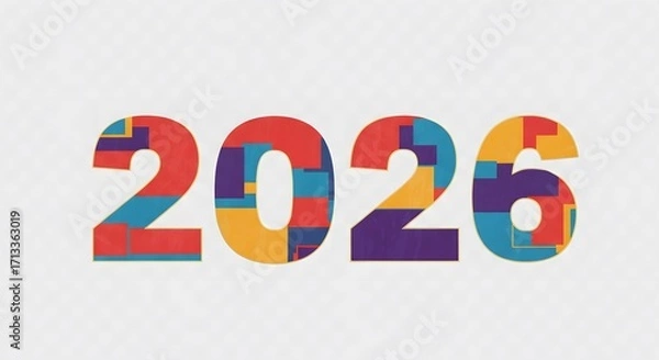 Fototapeta Digital Countdown: A colorful display of the year 2026 rendered in a mosaic design, showcasing the anticipation and excitement for the future, evoking a sense of innovation and forward-thinking.