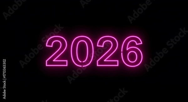 Fototapeta Neon 2026: A vibrant neon sign displays the year 2026 against a dark background, symbolizing a glimpse into the future.