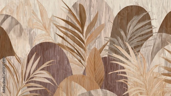Fototapeta Bohemian abstract pattern with dried pampas grass and earthy tones