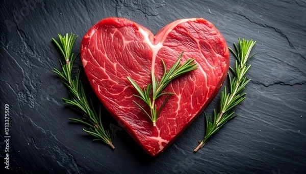 Obraz Heart-shaped steak with rosemary