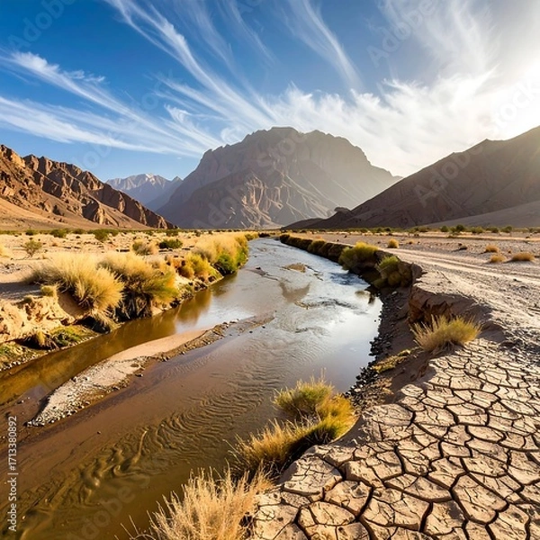 Obraz Desert river valley sunrise
