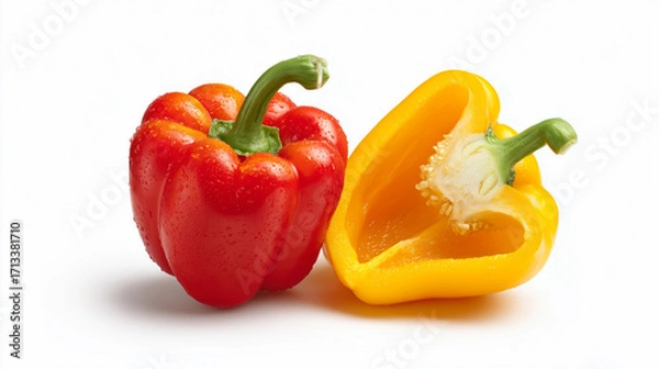 Fototapeta 白背景の黄色と赤のパプリカ