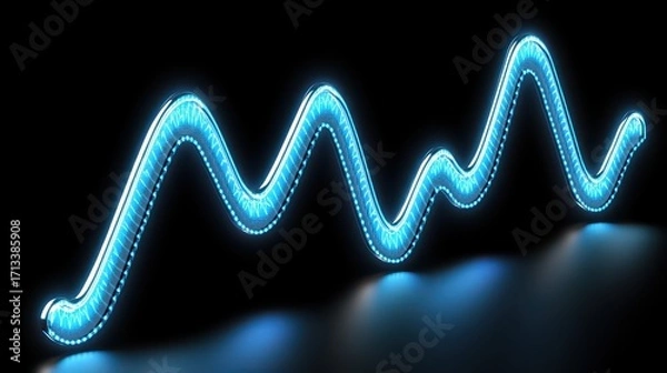Fototapeta Abstract Blue Neon Line Wave on Dark Background with Glowing Effect