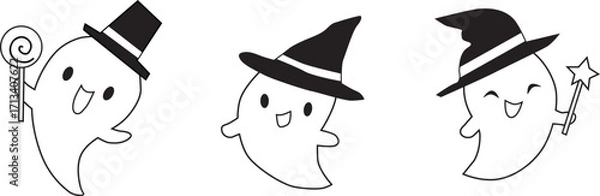 Fototapeta Line drawing of cute Halloween ghosts. Vector illustration.