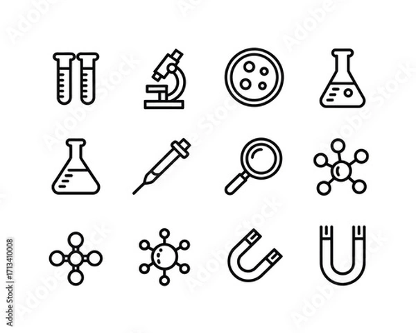 Fototapeta Science laboratory equipment and molecular structures icons microscope