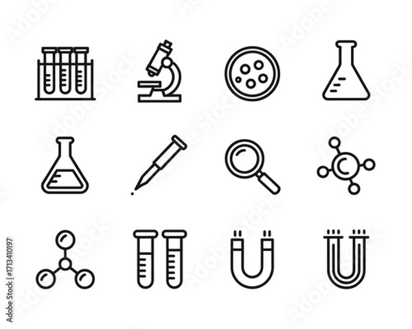 Fototapeta Science laboratory equipment icons microscope