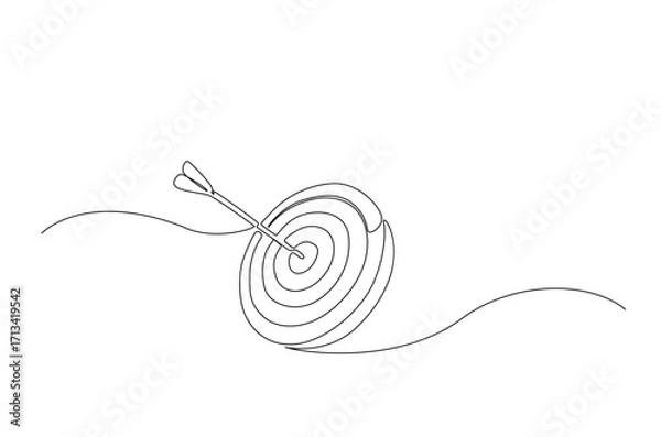 Fototapeta Arrow shoted on the target in continuous one line drawing. Single line art illustration of arrow on target. Editable vector.