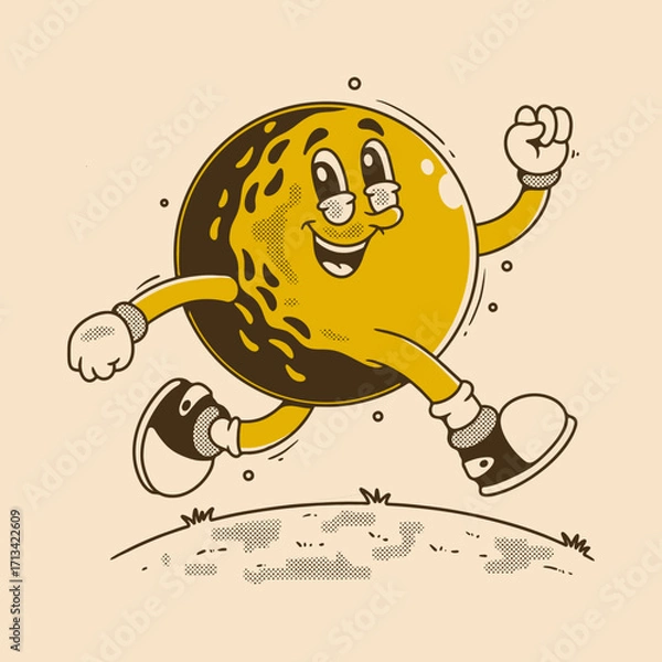 Fototapeta Retro Cartoon Melon Character Jogging with Happy Face