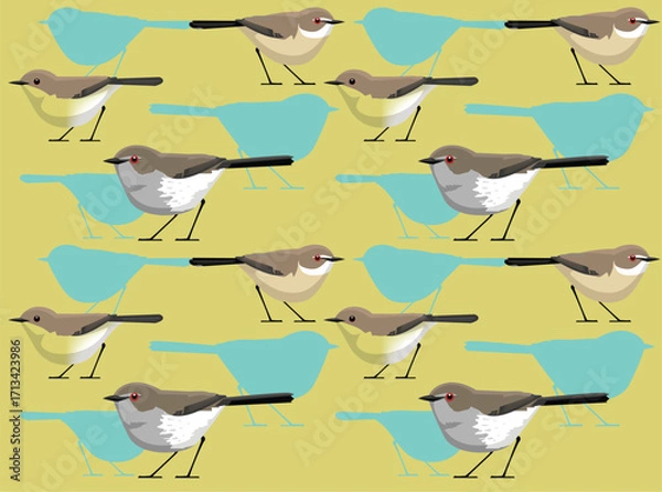 Fototapeta Warbler Gerygone Set Bird Cartoon Character Seamless Wallpaper Background