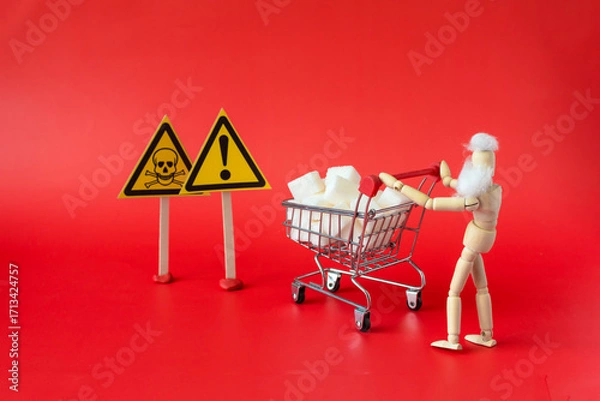 Fototapeta A concept that warns about the dangers of consuming sugar and foods containing sugar in large quantities