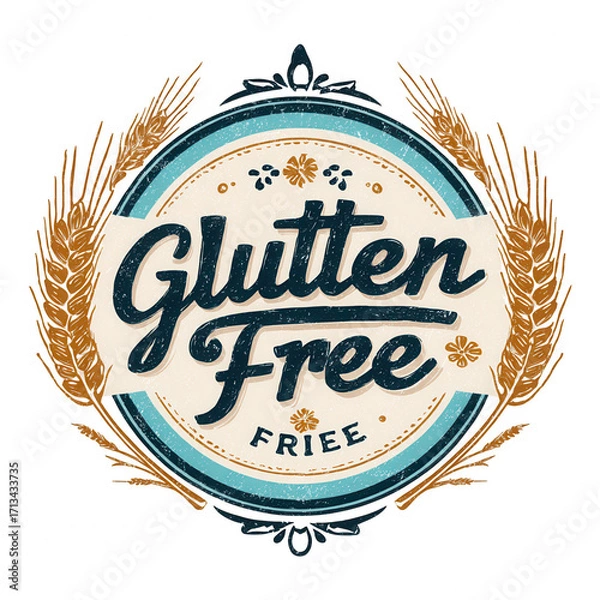 Fototapeta Gluten free fries label with wheat stalks isolated on transparent background