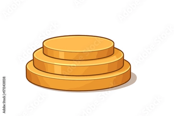 Fototapeta Golden product podium. 3-step pedestal stage for display, showcase, and presentation. Empty round stand for winner, award, success, achievement, and first place. 3D vector cartoon illustration.