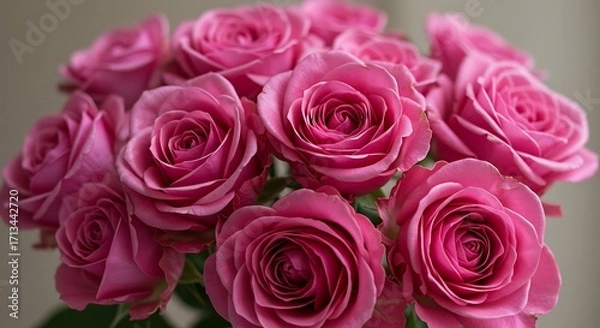 Obraz Close-up of a lush bouquet of vibrant pink roses with delicate petals