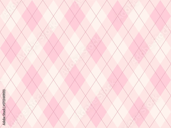 Fototapeta Soft pink argyle seamless pattern with diamond checks, perfect for fabric, textiles, wrapping paper, Valentine’s Day, and digital backgrounds.
