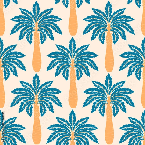 Fototapeta Seamless palm tree pattern featuring tropical botanical elements. This design is perfect for summer.	