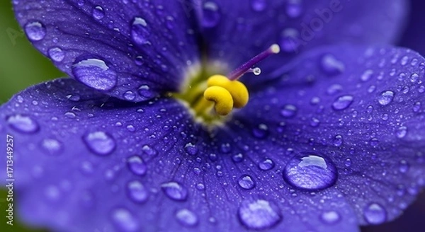 Obraz Close-up of Purple Flower with Water Droplets, Macro Shot.