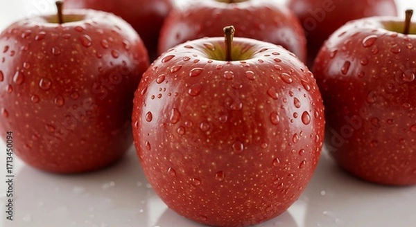 Fototapeta Close-up of Red Apples with Water Droplets, Fresh Fruit.