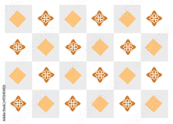 Fototapeta Geometric pattern: decorated small Thai flower on the white background wall