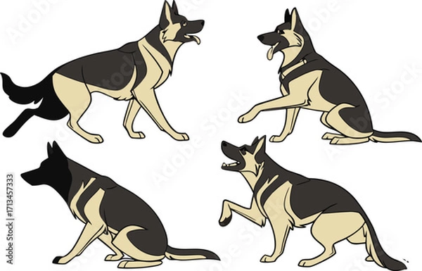 Obraz Diverse german shepherd dog collection featuring various poses and expressions for design projects