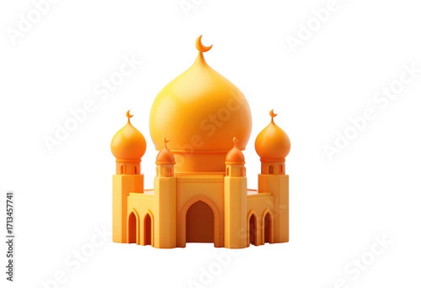 Obraz Vibrant cartoon mosque icon featuring large golden dome and three smaller domes, set against transparency background. This design exudes sense of warmth and spirituality