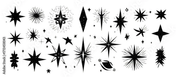 Obraz Black vector star icons collection featuring various star shapes and designs, perfect for decorative purposes and graphic projects. These icons add touch of elegance and creativity to any design