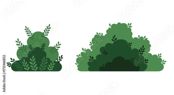 Fototapeta Two green bushes with different shapes and textures, perfect for landscape design or illustration.