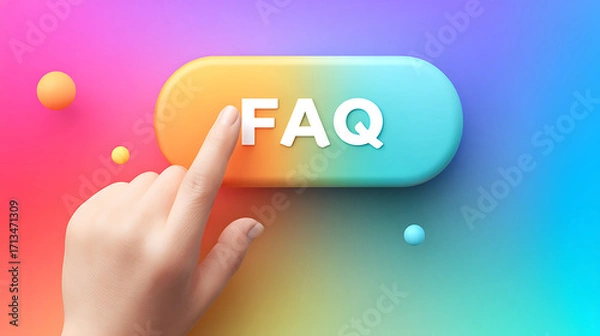 Fototapeta Hand Pressing Colorful FAQ Button on a Vibrant Gradient Background