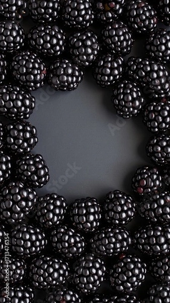 Fototapeta A deep black background showcases a vibrant cluster of small, round-shaped berries in various shades of red, blue, and purple, creating a striking contrast.