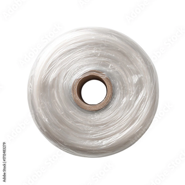 Fototapeta Roll of plastic wrap is shown on top view on transparent background